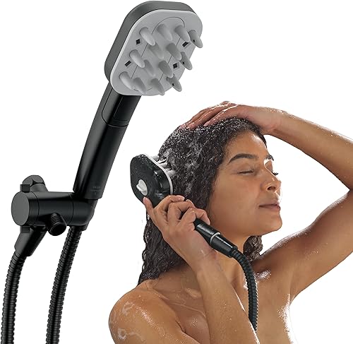 Cabeza de ducha manual Delta VersaCurl para desenredar el cabello rizado con 3 insertos de cepillo para definir rizos incluidos, ducha de mano con