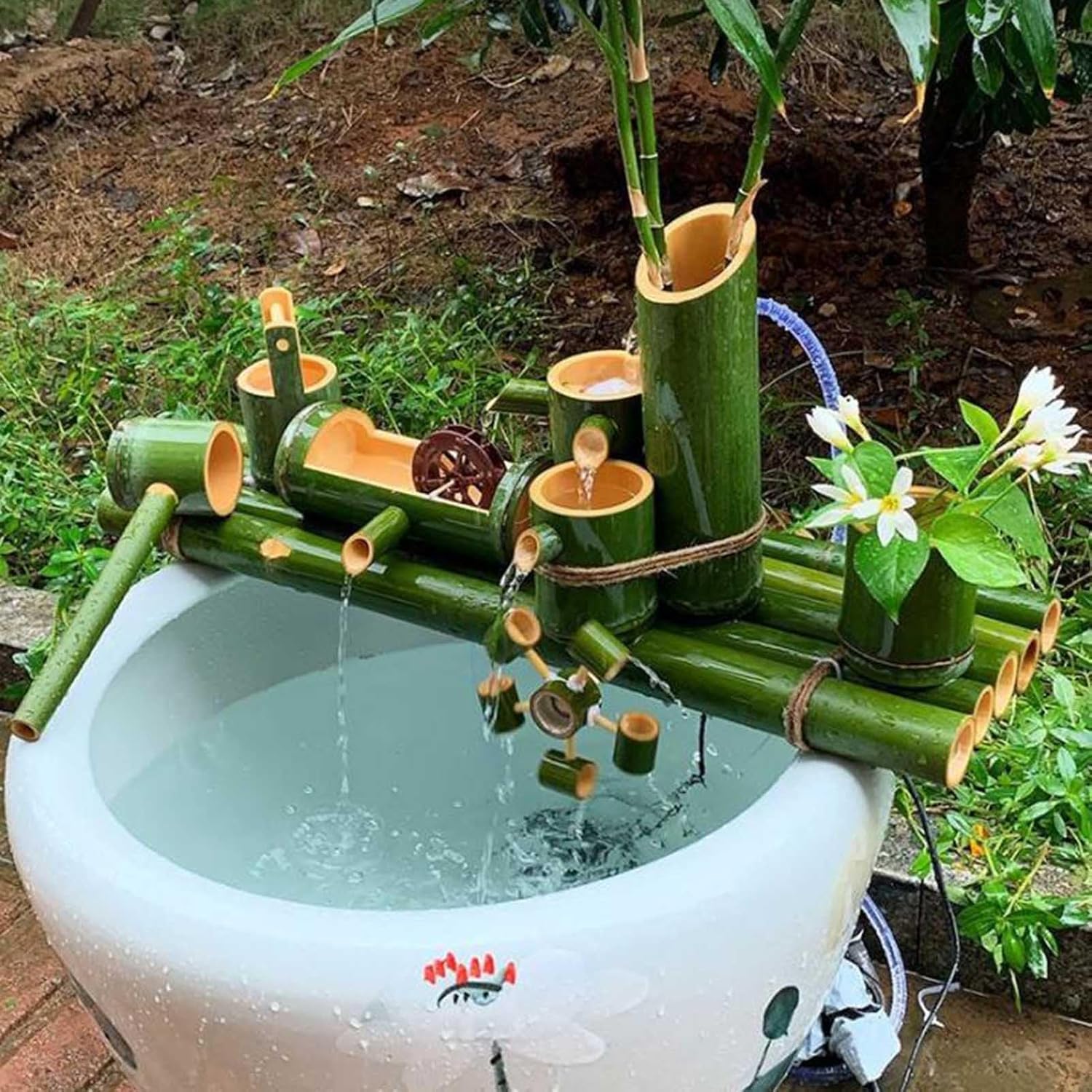 LXJBBD Bamboo Fountain Indoor Water Feature - Japanese Garden Decoration with Pump for Pond and Fish Tank Courtyard