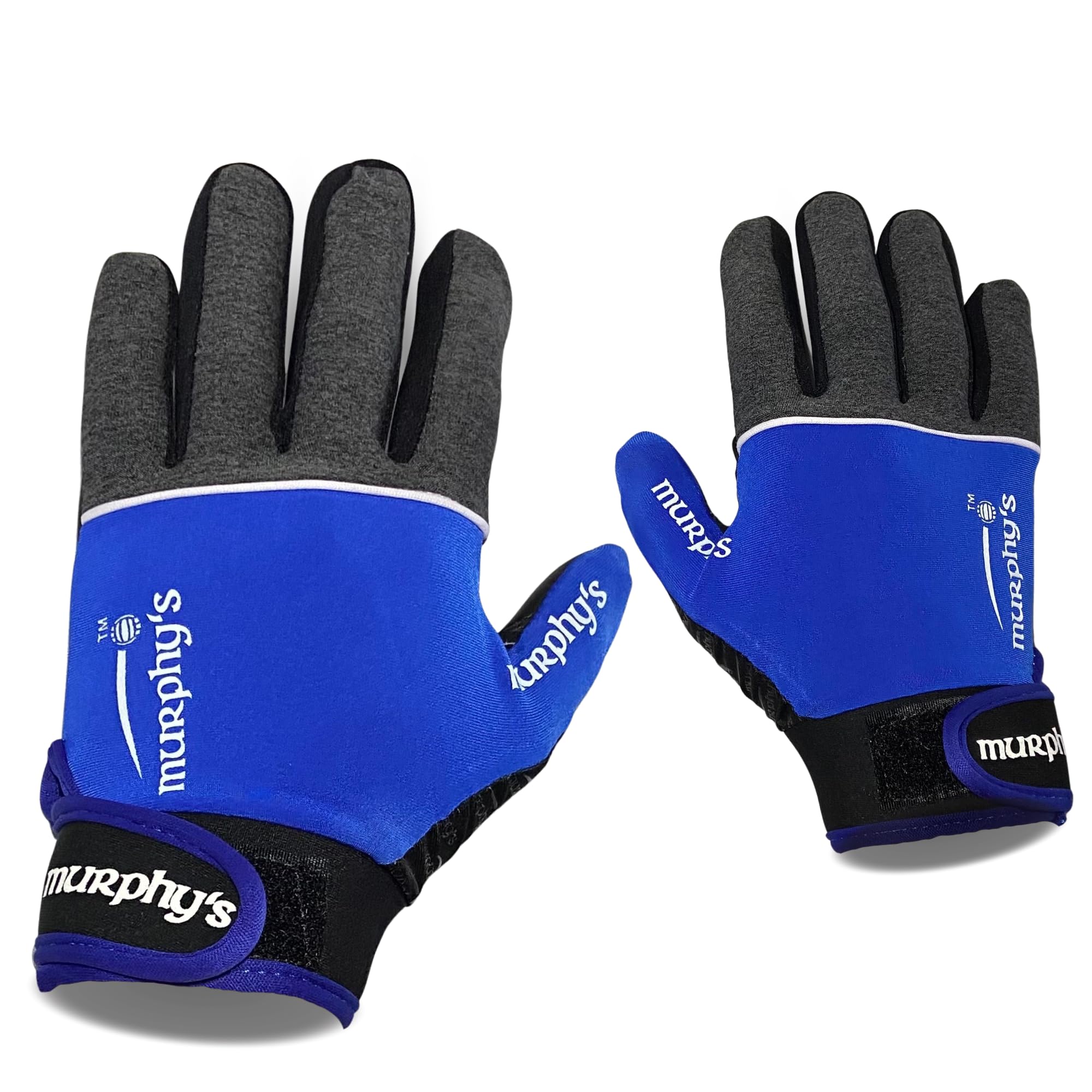 Murphys V2 Gaelic Football Adult's Gloves, Premium Latex Field Players Mittens, Durable Hook and Loop Closure, Grey and Blue, 8, Small