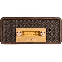 Vintage 3-Speed Bluetooth Record Player with AM/FM Radio, Auto Stop Turntable, Stereo Speakers 10W x2, Aux-in, LED Backlight, Wood Cabinet Vinyl Player for Home