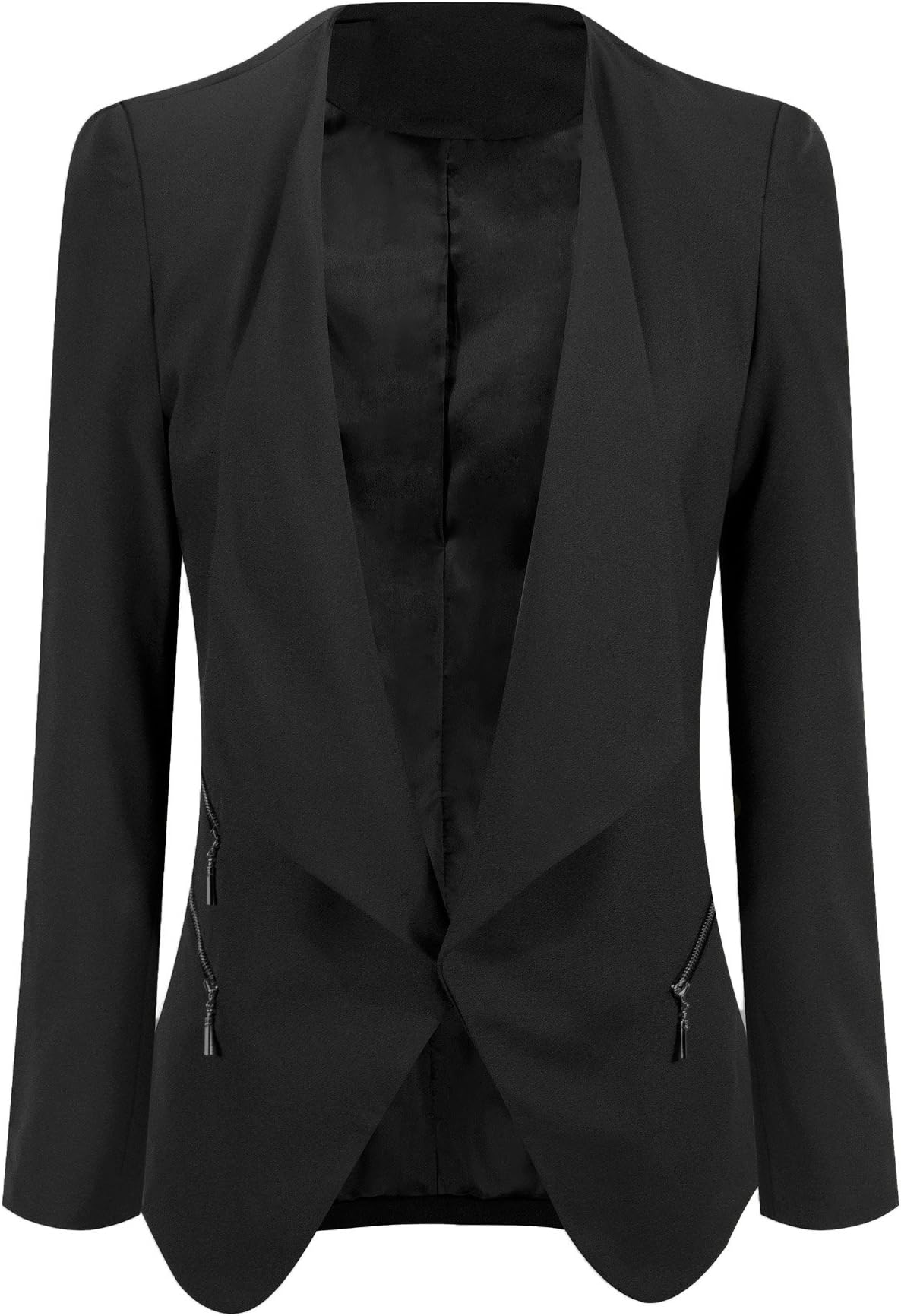 Blossil Women's Plus size Black Draped Open Front Asymmetric Blazer Jacket US 8