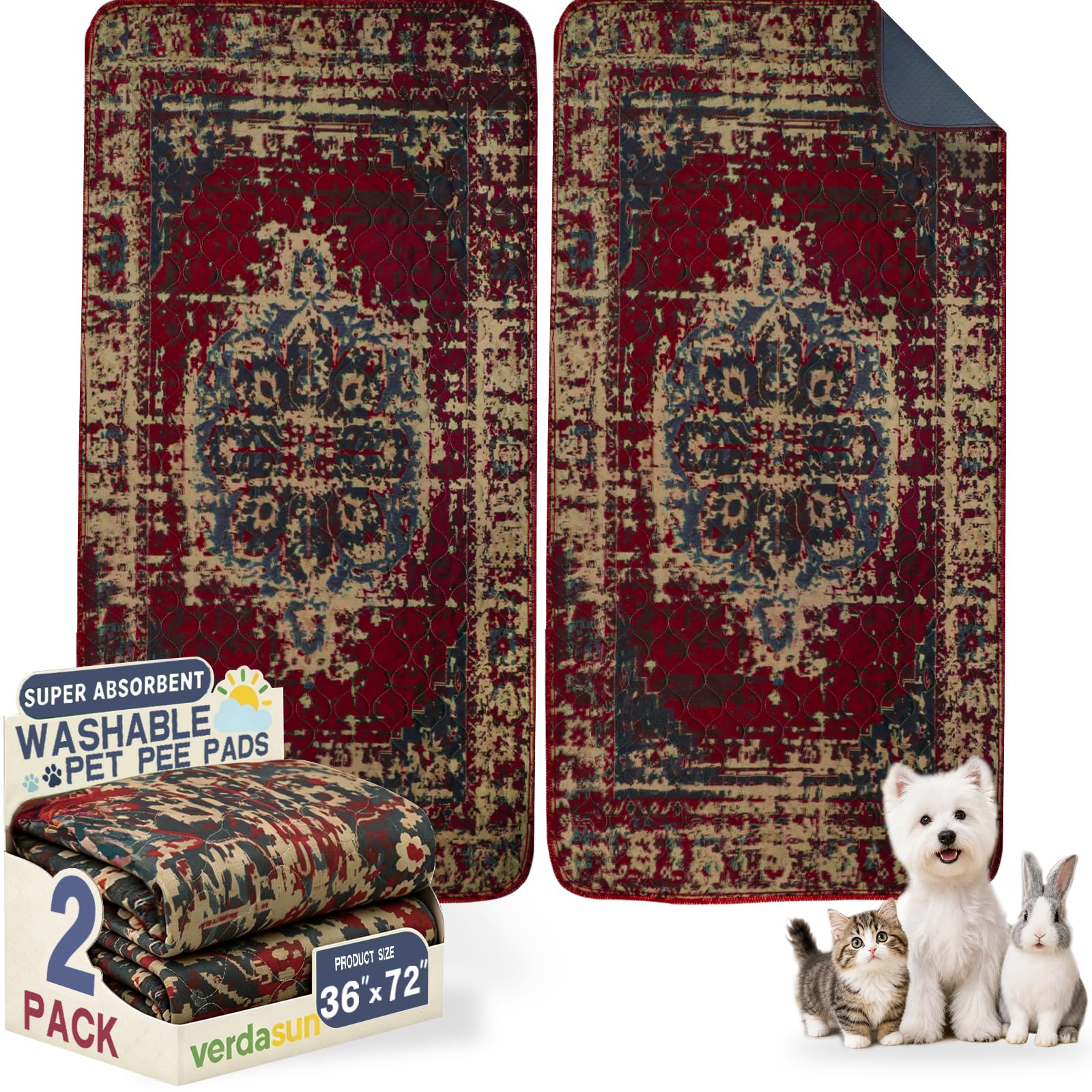 Washable Pee Pads for Dogs 36"x72" 2 Pack Reusable Puppy Potty Pad