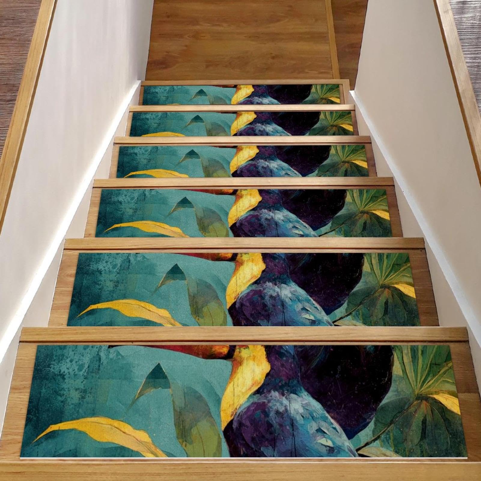 Tapis d'escalier antidérapant pour maison familiale déco oiseaux tropicaux