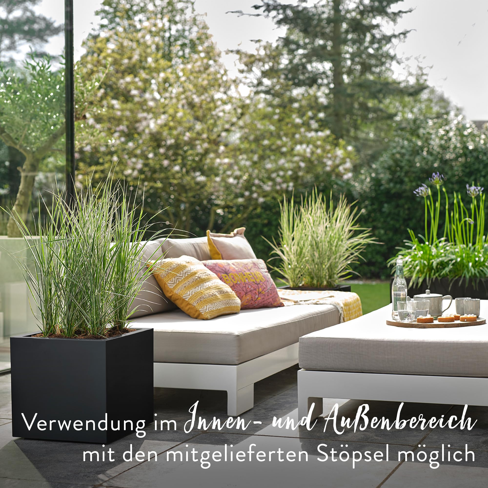 elho Vivo Next Quadrat 40cm - Living Schwarz | L 39 x B 39 x H 37.9 cm | für den Innen- und Außenbereich | 100% recyceltes Plastik