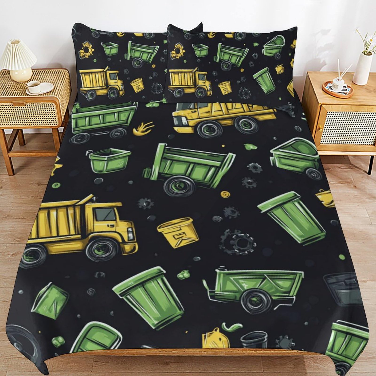 Juego de cama de camión 220x240 cm con funda de almohada para niños