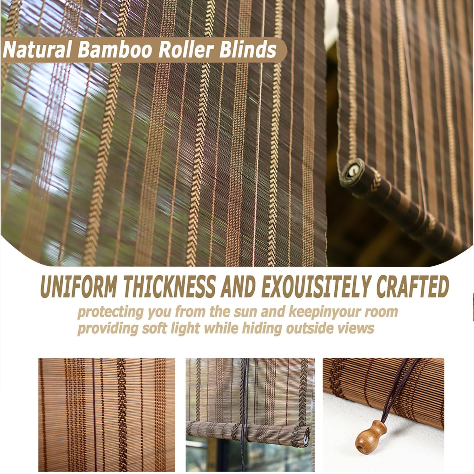 145x150cm Estor de Bambú Natural 50% Filtro Luz | Persiana Enrollable Bambú | Privacidad Diurna, Antideslumbramiento |Cortina para Ventana – Decoración Rústica para Ventanas y Terrazas