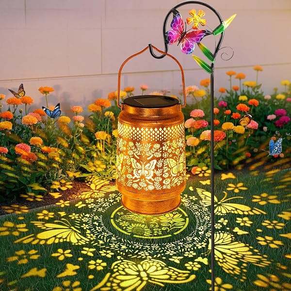 Solar Lanterns Outdoor Hanging Lantern Lights Solar Lights Waterproof LED Mode Change Metal Solar Garden Decor