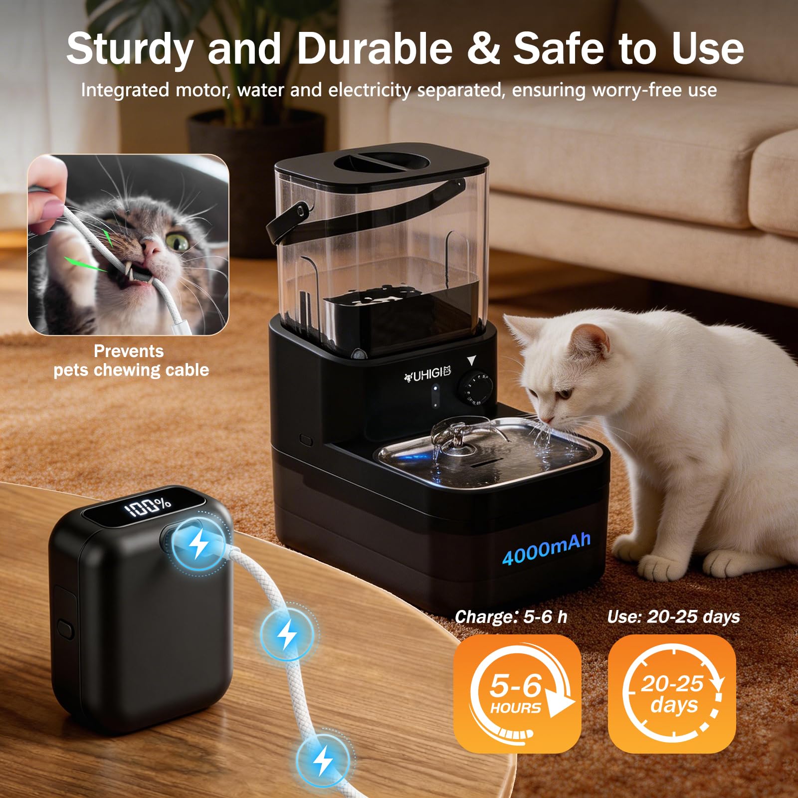 Fuente de agua inalámbrica para gatos, separación de aguas residuales, bomba sin filtro, dispensador automático de agua para gatos, ultra silencioso, de acero inoxidable, con sensor de radar, fuente
