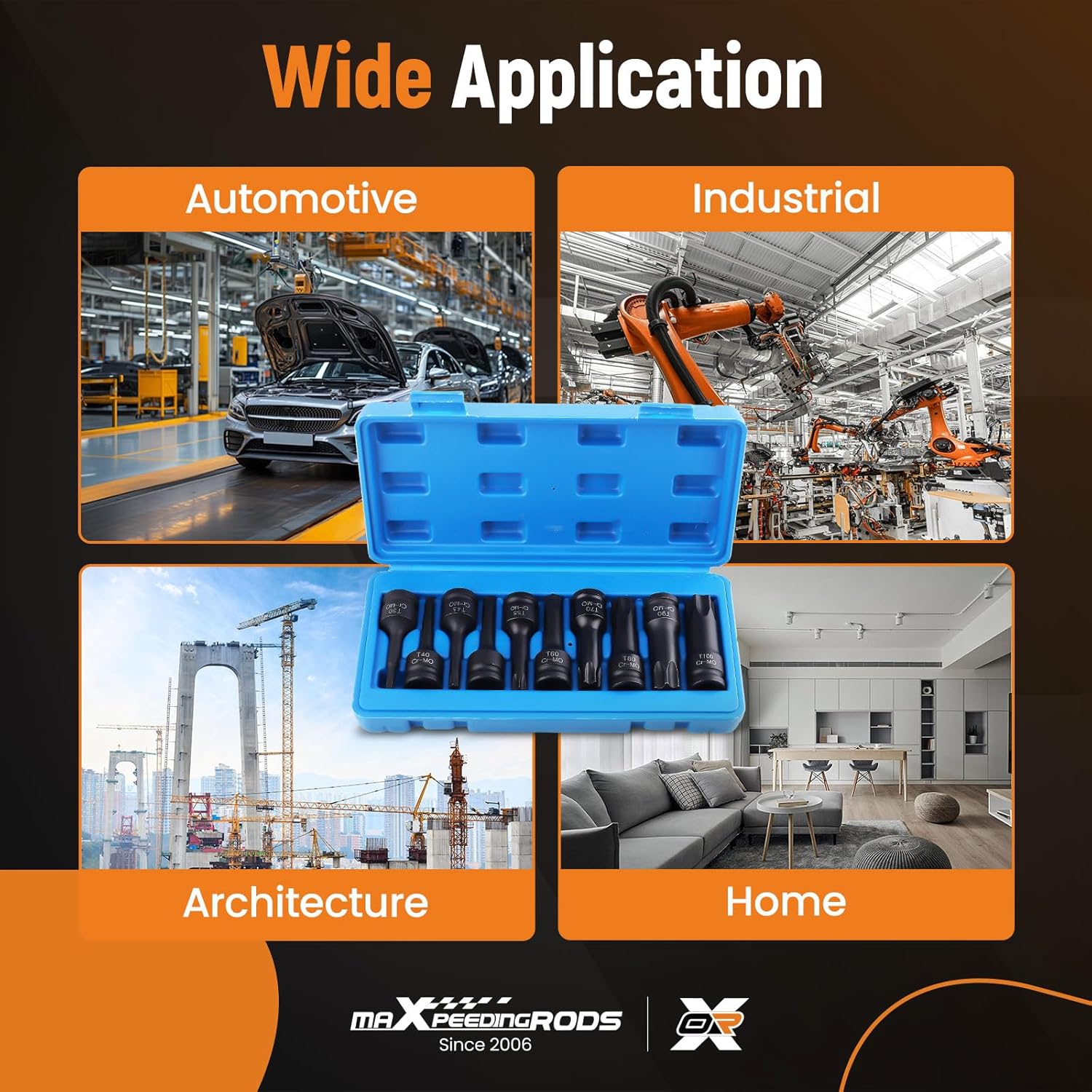 maXpeedingrods 10Pcs 1/2 Inch Drive Torx Impact Socket Set, Impact Torx Bit Star Socket Sets, T30 T40 T45 T50 T55 T60 T70 T80 T90 T100, 3-Inch Extra Long Socket Bits Set with Case