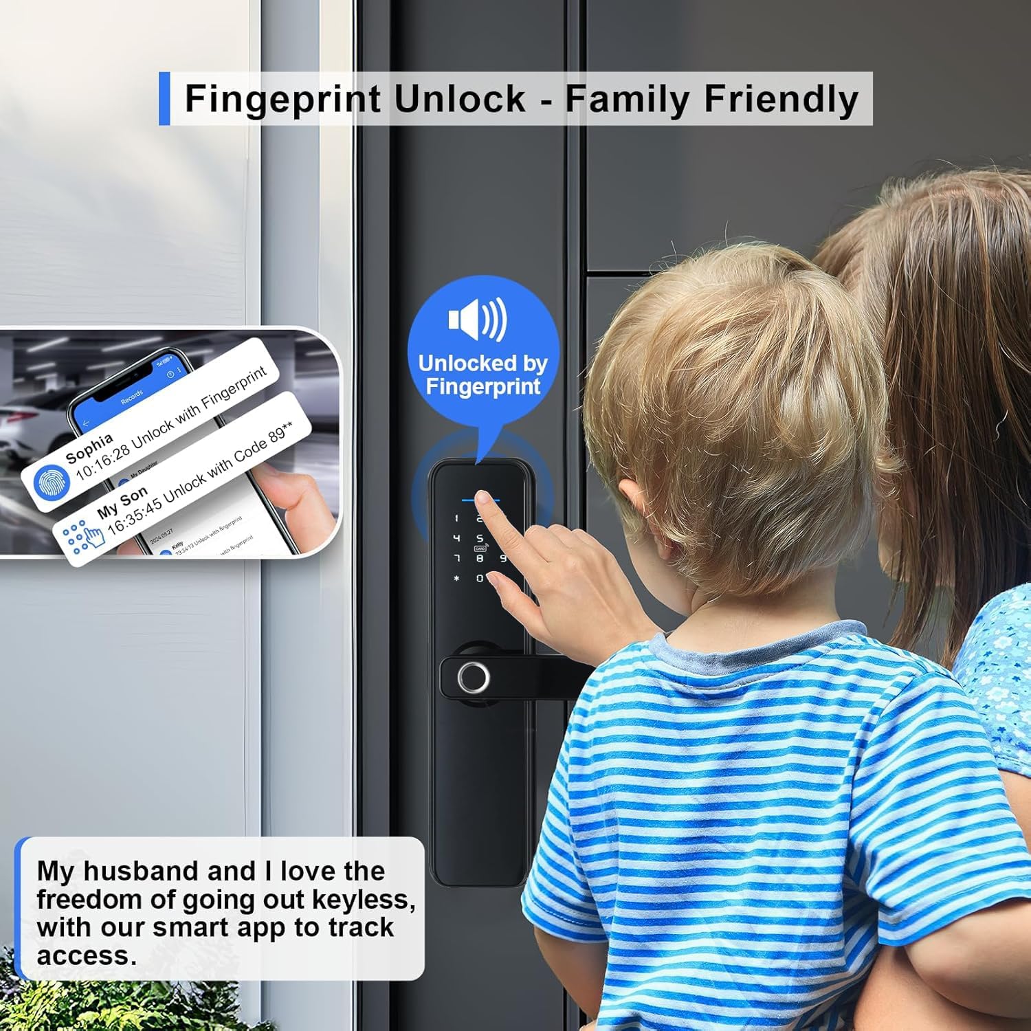 Smart lock with multiple doors showing 'One Card, All Locks' feature