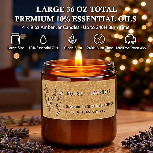 Miniatura 2 de Juego de velas perfumadas para el hogar, juego de 4 velas de regalo para mujereshombres, vela de soja, vela de lavanda, juego de velas de cera de