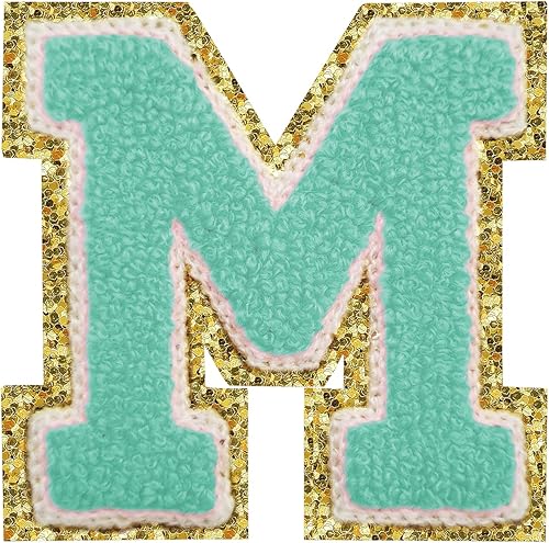 Miniatura 235 de Parches de letras termo-adhesivas de felpilla para chaquetas, parches de letras universitarias con brillantina para planchar en la letra azul A