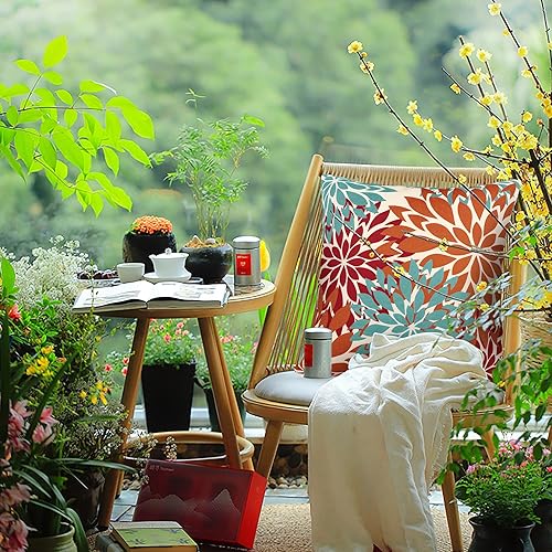 Miniatura 3 de Juego de 4 fundas de almohada bohemias de 18 x 18 pulgadas, fundas de almohada de lino naranja para exteriores, fundas de almohada cuadradas con