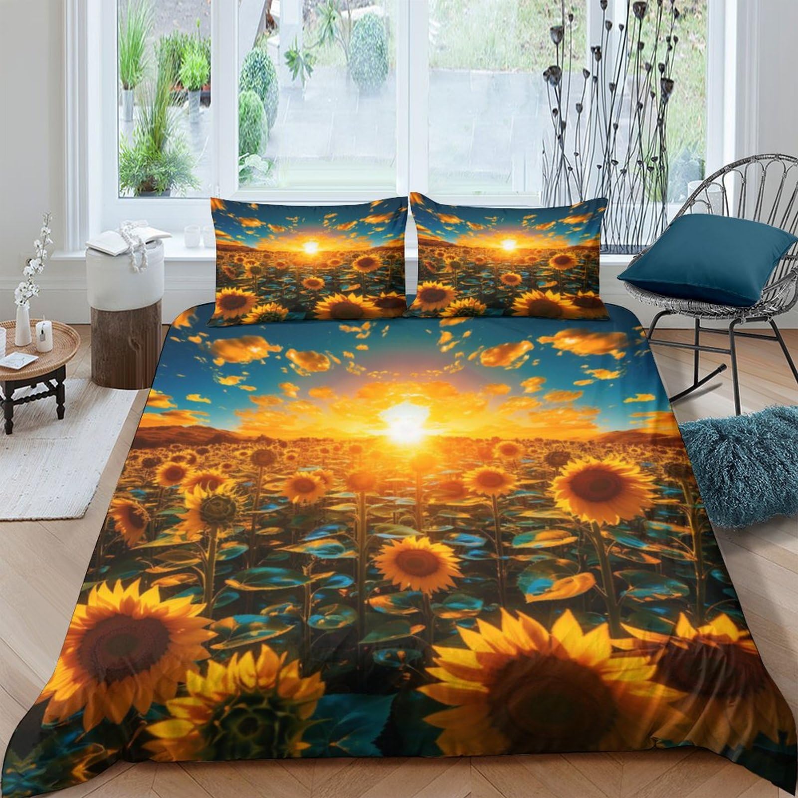 Parure de lit tournesol 3D housse de couette 200x200 microfibre