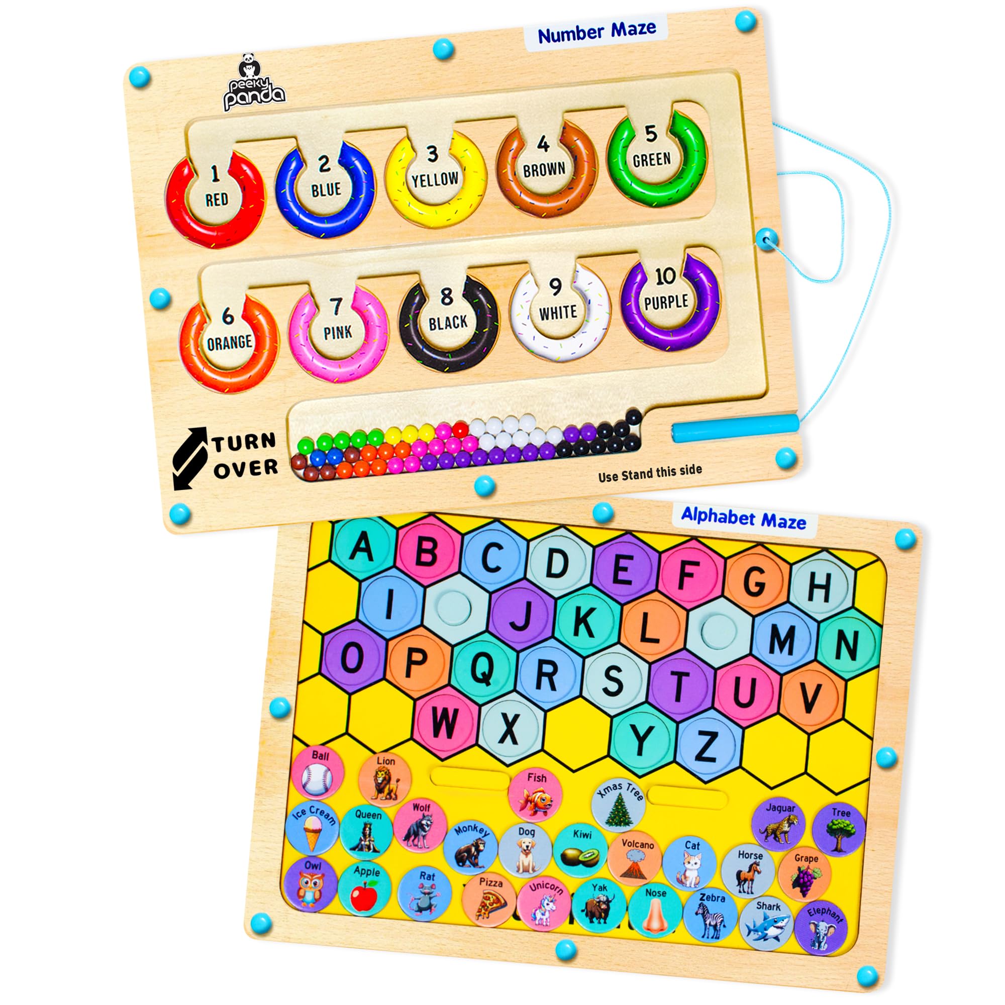 2 in 1 Double Side Magnetic Color and Number Maze, Montessori Alphabet Maze Board Toddlers toys for 3+ years old, Magnet Puzzle Learning Counting Color Matching Toy Gifts for kids Girls Boys