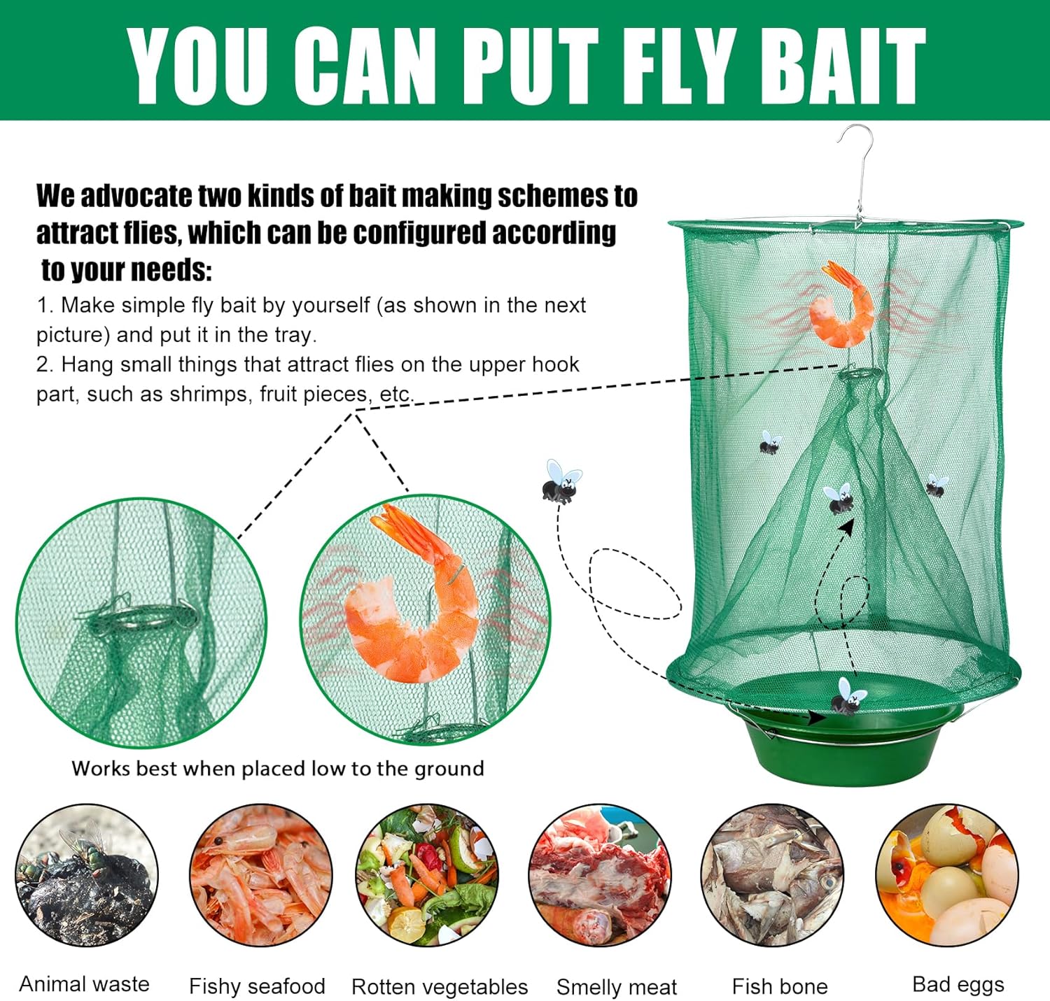 10 Pack Ranch Fly Traps Outdoor Hanging, Disposable Stable Fly Trap, Horse Fly Hunter Catcher Cage, Flies Killer Control Repellent for Barn, Orchard, Farm, Garden