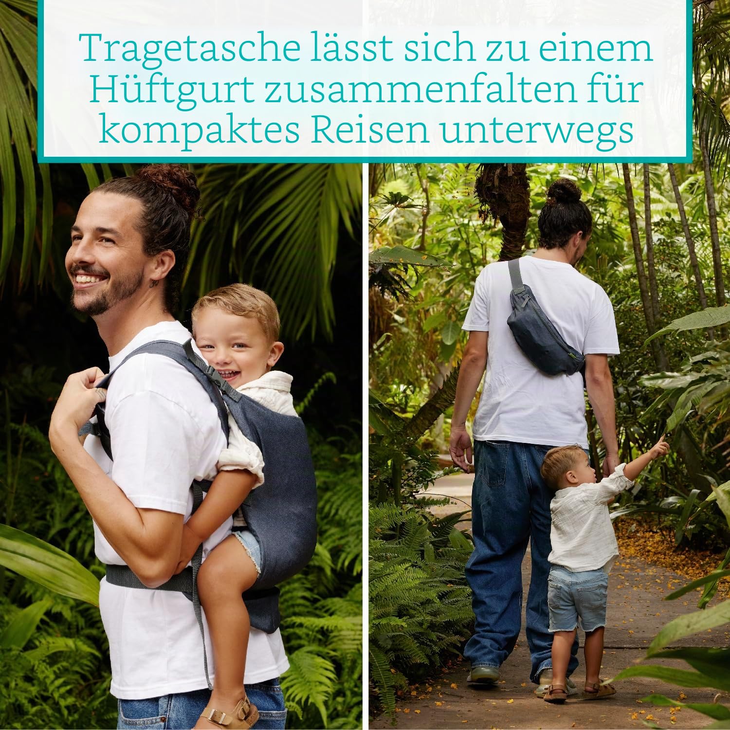 Infantino Fold & Go 2-in-1-Babytrage, Kompakt & Leicht, Verstellbar, für Babys mit einem Gewicht von 5,5 bis 18 kg, Grau