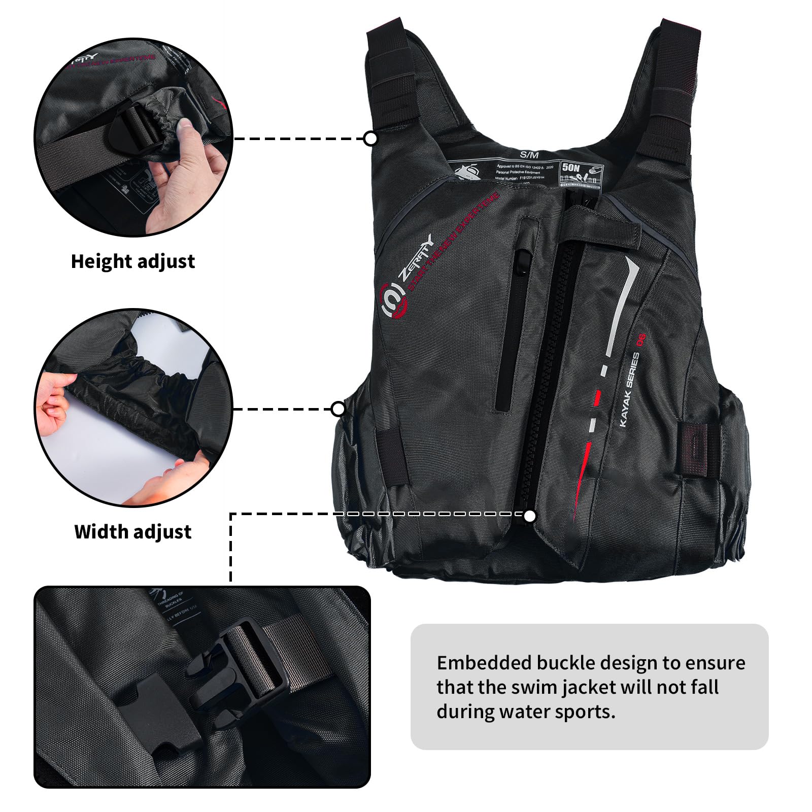 Zeraty Giacca da Nuoto per Adulti 50N Giacca Galleggiante per Pesca Vela Surf Canottaggio Kayak, Gilet da Nuoto per Sport Acquatici