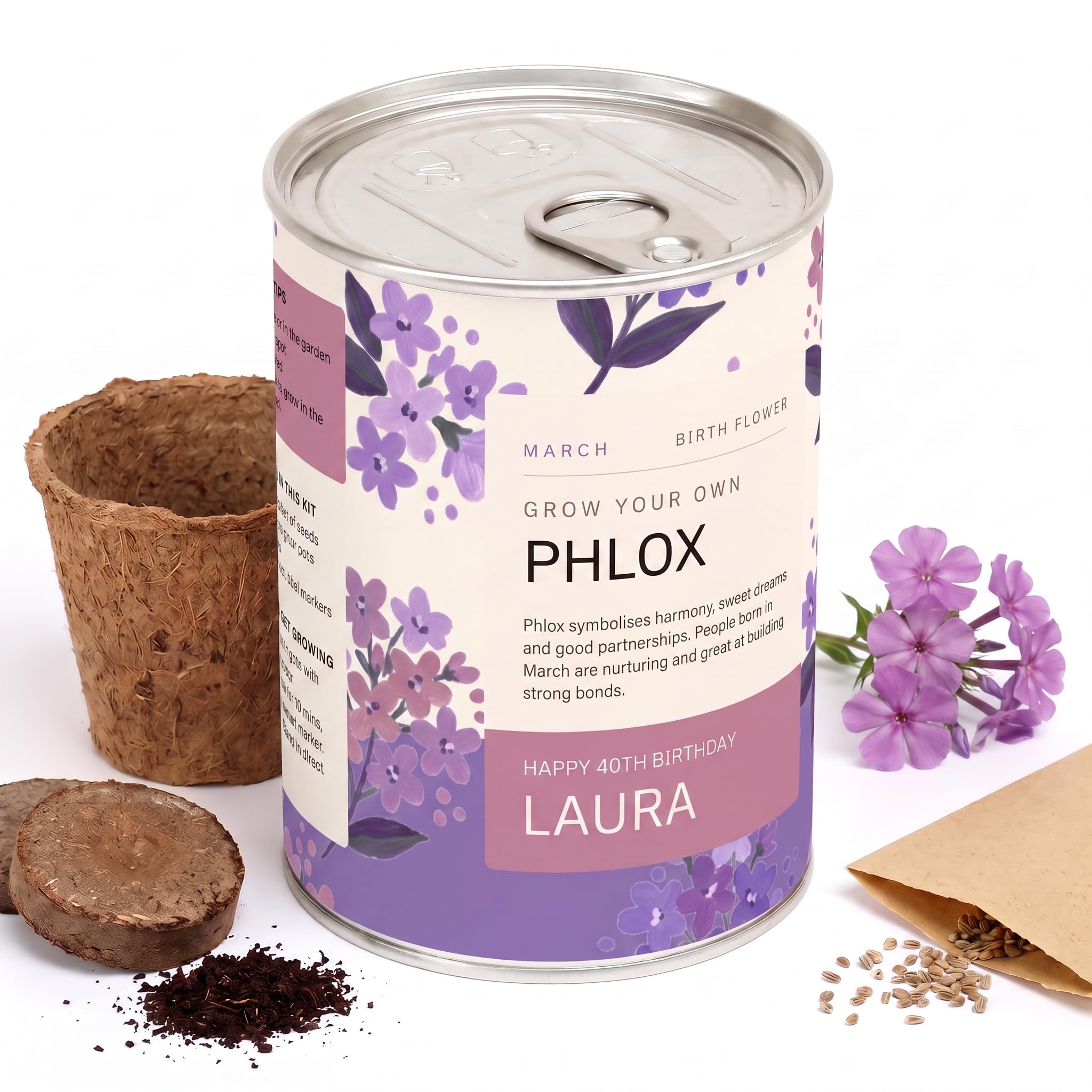 March Birth Flower By Blooming Lovely, Grow Your Own Phlox Gift Tin — image 1