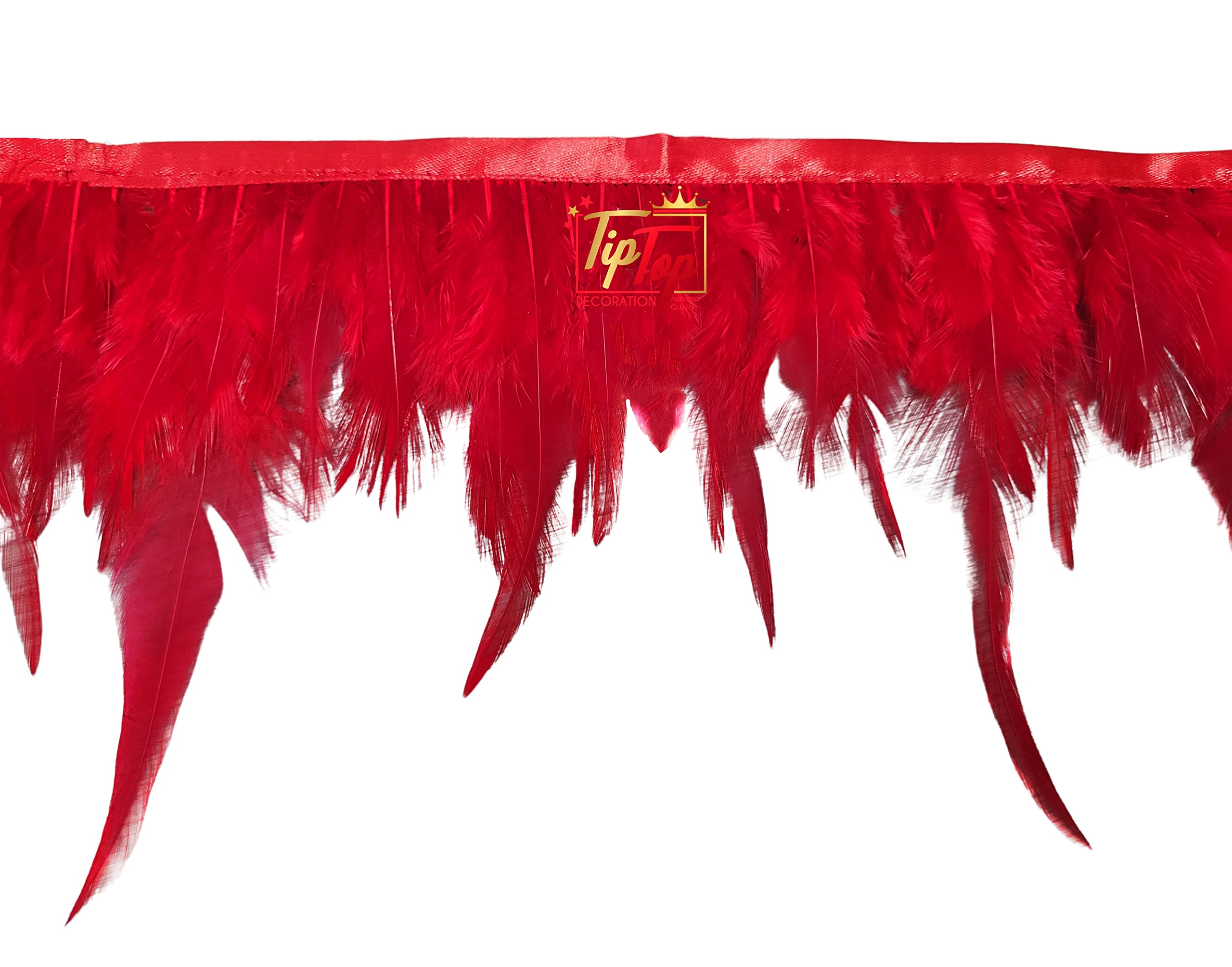 Tiptop Decoration Natural Hackle Pointed Dyed Feathers Trim Fringe Lace (4-5 Inch) (9 Meters) (Noble Red) 1