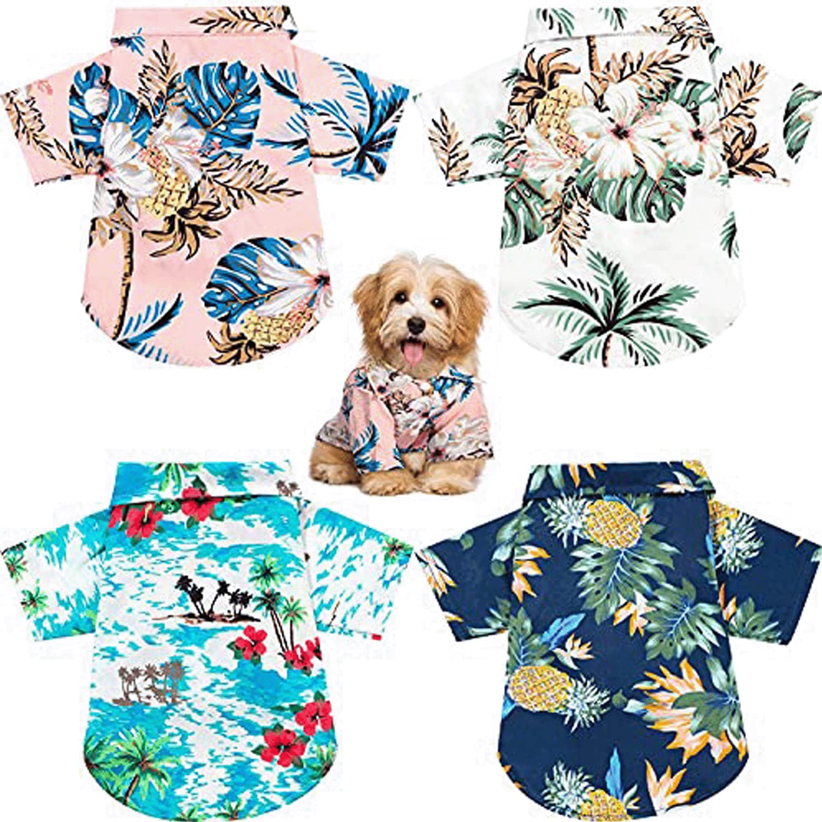NC Hawaii Style Breathable Floral Pet Summer T-Shirt for Dogs Puppy (M)- 4 Pieces