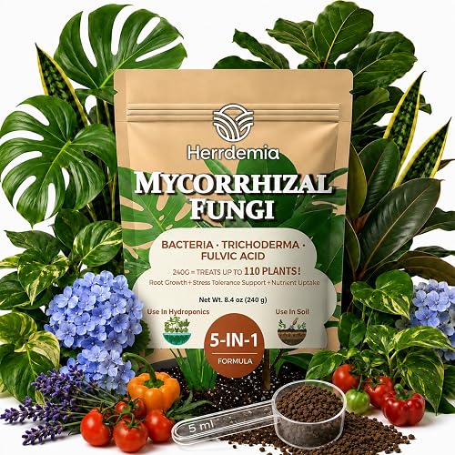 Organic Plant Food Indoor House Plants, Mycorrhizal Fungi with Trichoderma & Bacillus Subtilis, Natural Houseplant Fertilizer for Hydrangea, Rose, Plumeria, Christmas Cactus, Monstera, 8 OZ