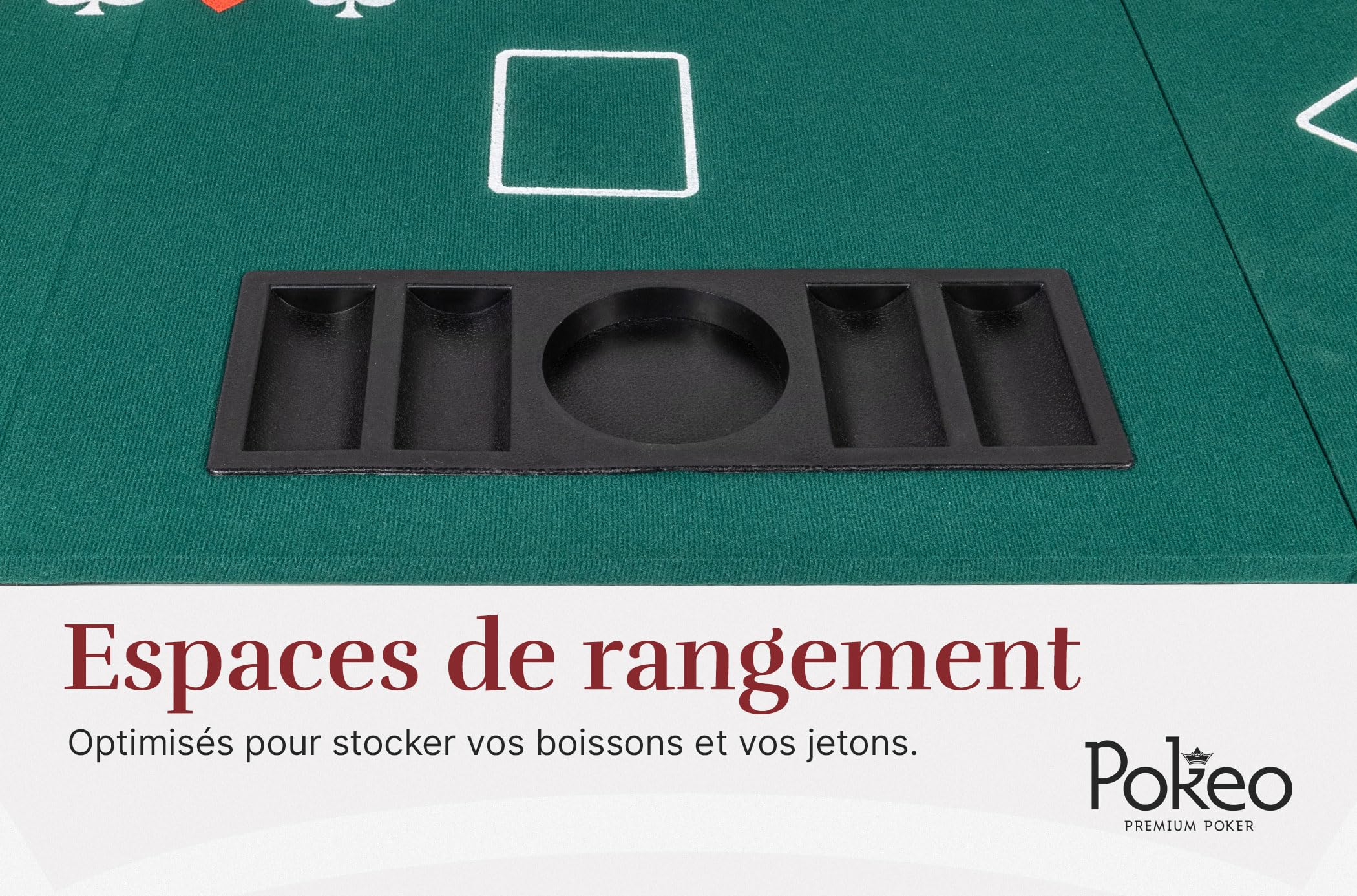 Bandeja de póquer plegable rectangular verde con portavasos