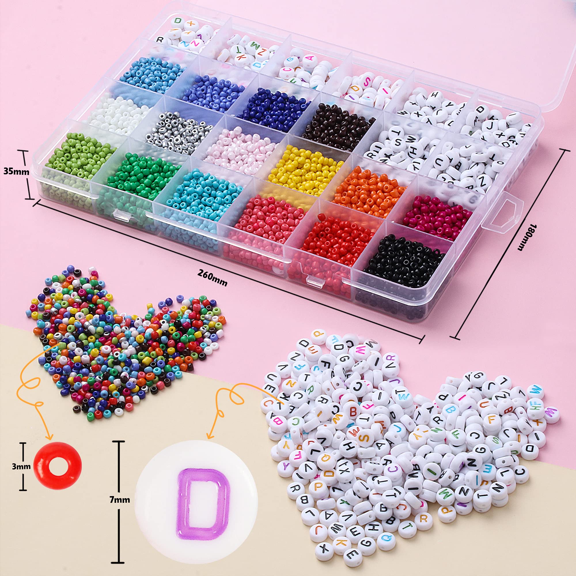6700 Perline Di Vetro Colorate 3-4 Mm - Set Artigianale Completo Per Creare Gioielli E Bijoux