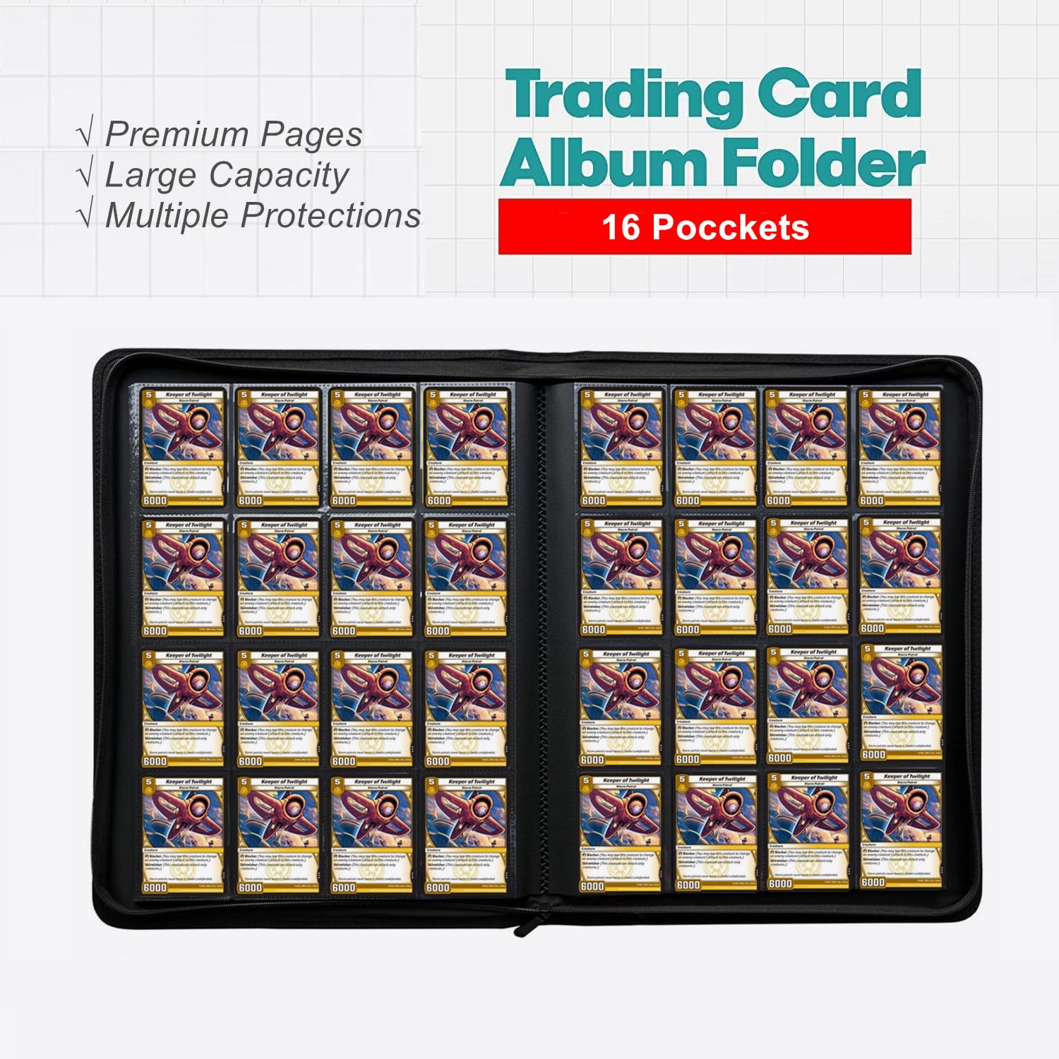 1025 Card Binder MORABTO 16-Pocket Trading Card Binder  Holds 1408 Cards,  Zippered (Dark Purple) Card Storage Album