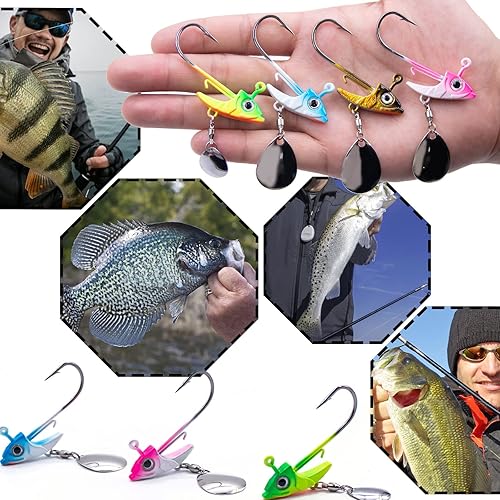 Miniatura 6 de FishTrip Underspin Jig Heads Ganchos  14 oz, 38 onzas, 12 oz Swimbait Jig Head con hoja giratoria para pesca de agua salada y agua dulce, 5 unidades