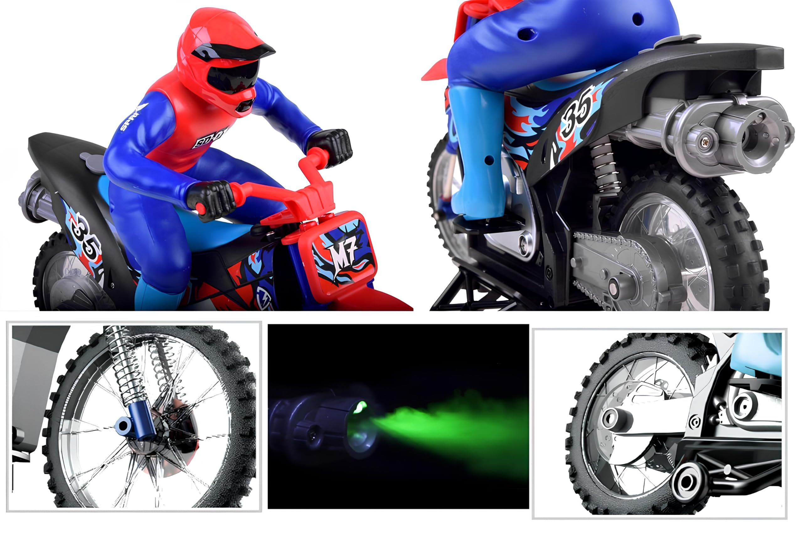 Moto Radiocomandata Gigante per Bambini Moto con Pilota Telecomandata MotoCross con Effetto Fumo Marmitta Maxi Scala 1:10 con Luci Battery Pack Sprint Super Veloce Motocicletta Acrobatica Drifting