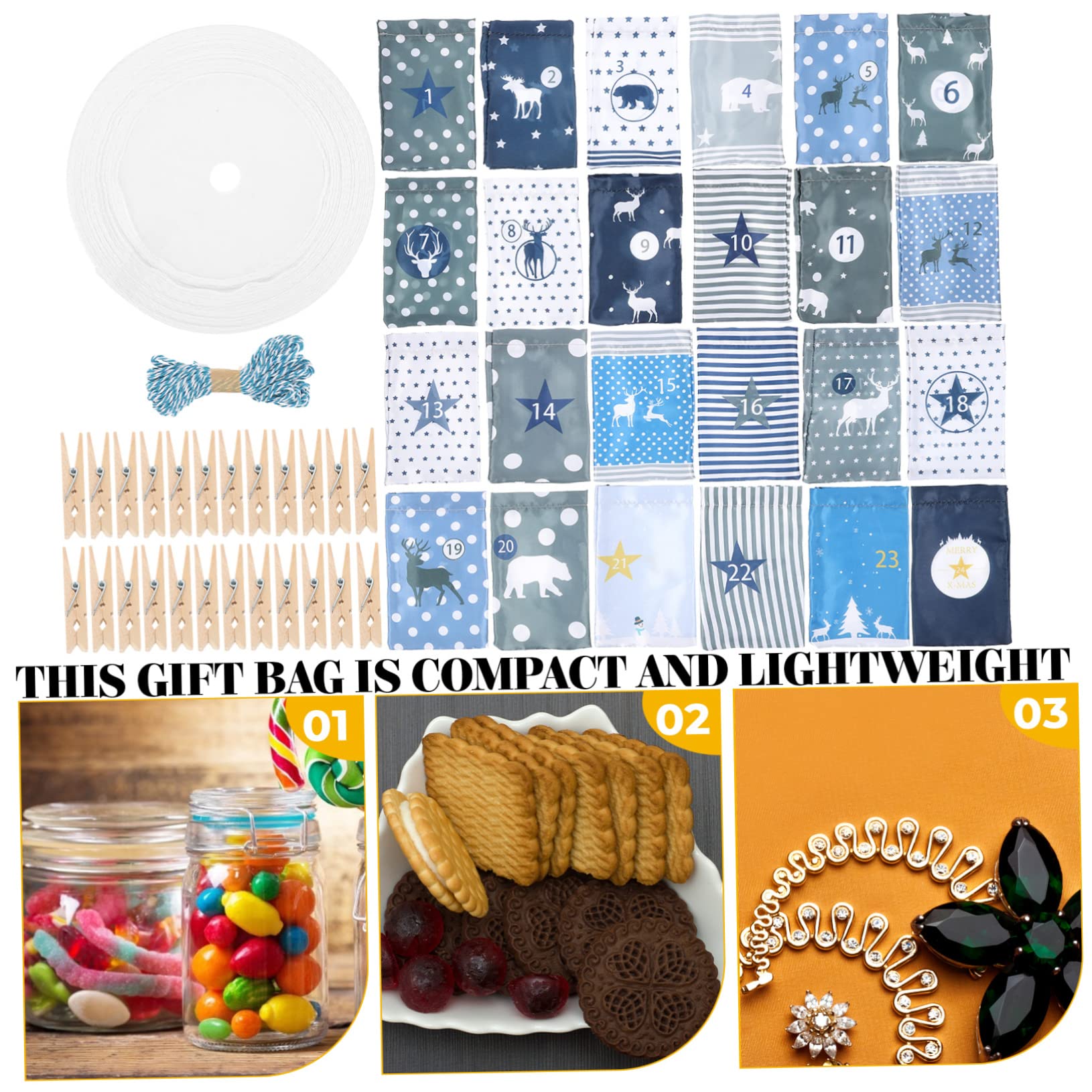 TOPBATHY 48 Stk Weihnachtsgeschenktüte Weihnachtliche Süßigkeitentüten Zum Aufhängen Adventskalender Stoffbeutel Weihnachtstüte Mit Süßigkeiten Weihnachts-countdown-taschen Hölzern