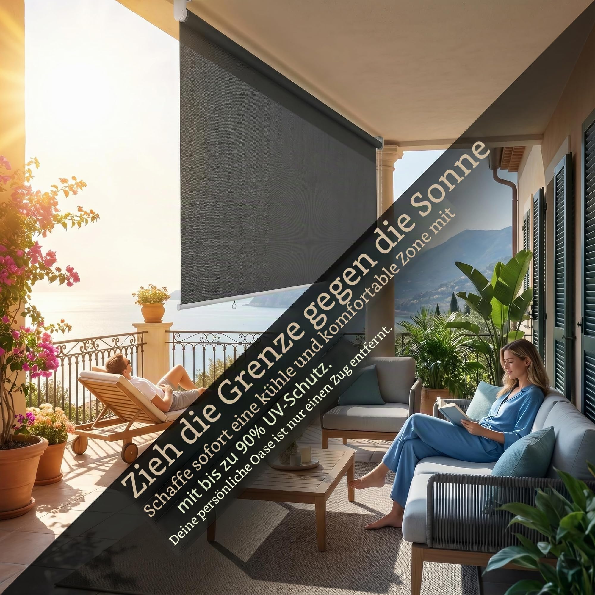 YRHome Senkrechtmarkise Außenrollo Balkonmarkise Vertikalmarkise, Beschattung Sichtschutz für Balkon Terrasse 182,5 x 142,5 cm Anthracite