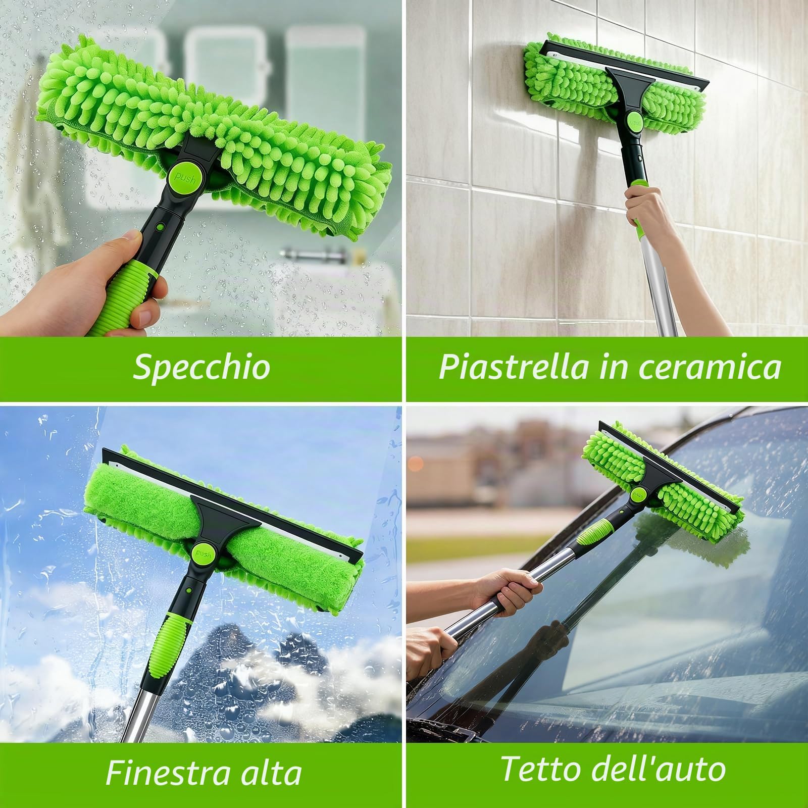 4,5 m tergicristallo e piumino antipolvere con ampia portata | set 2 in 1 estraibile con spugna in microfibra set professionale per la pulizia di vetri per interni ed esterni per finestre
