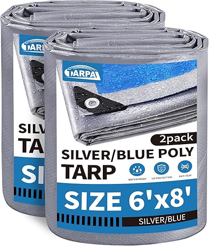 Miniatura 34 de TARPAL Lona blanca impermeable de 8'x10' de 7.5 mil de servicio mediano multiusos, cubierta de lona de polietileno impermeable, a prueba de nieve,