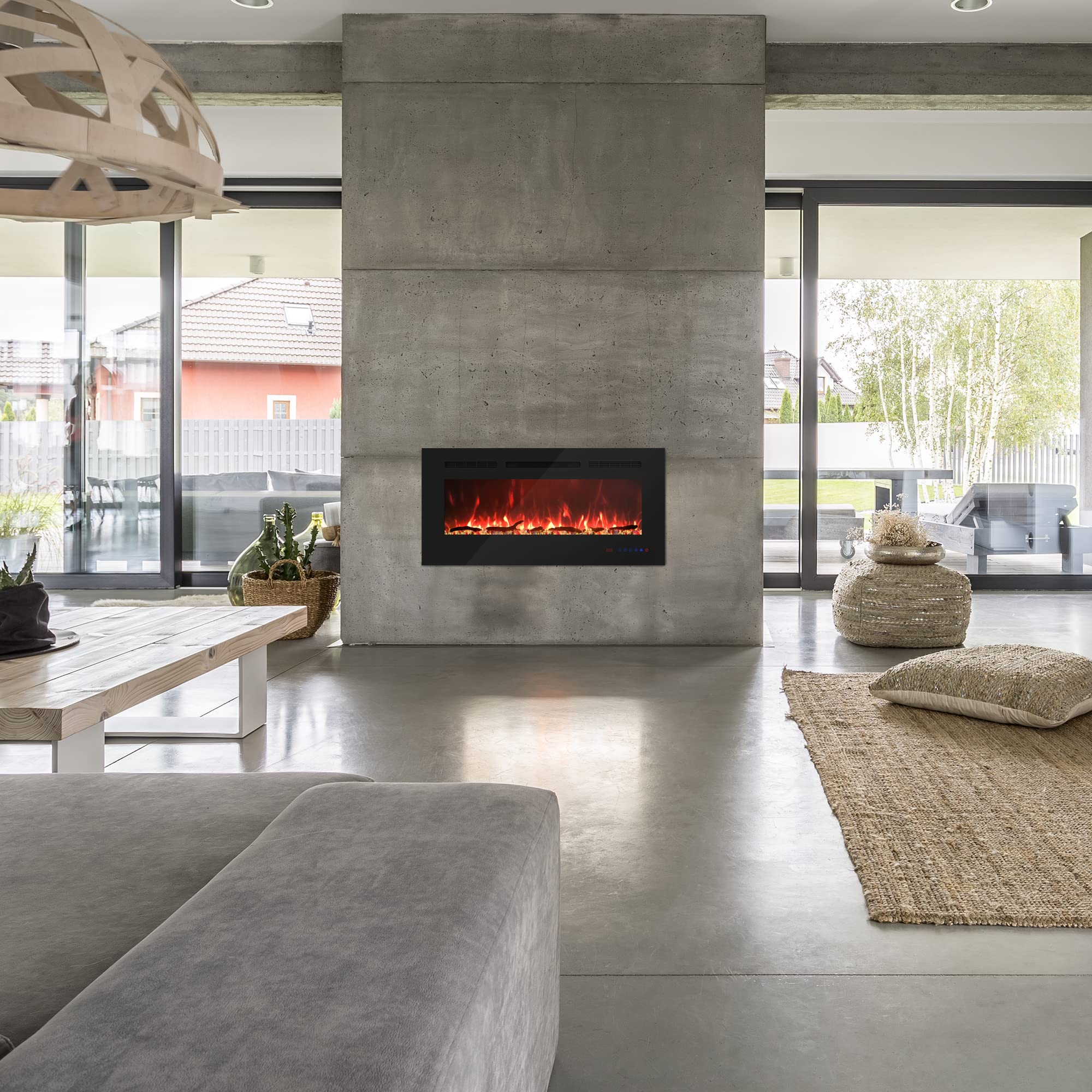 BizHomart 36 Electric Fireplace, Recessed u0026 Wall Mounted Electrical  Fireplace with Bracket, Ultra Thin, Low Noise, Remote Control, Timer,  Logset u0026 Crystal, Adjustable Flame Color, 1500W, Black : Amazon.ca: Tools u0026  Home