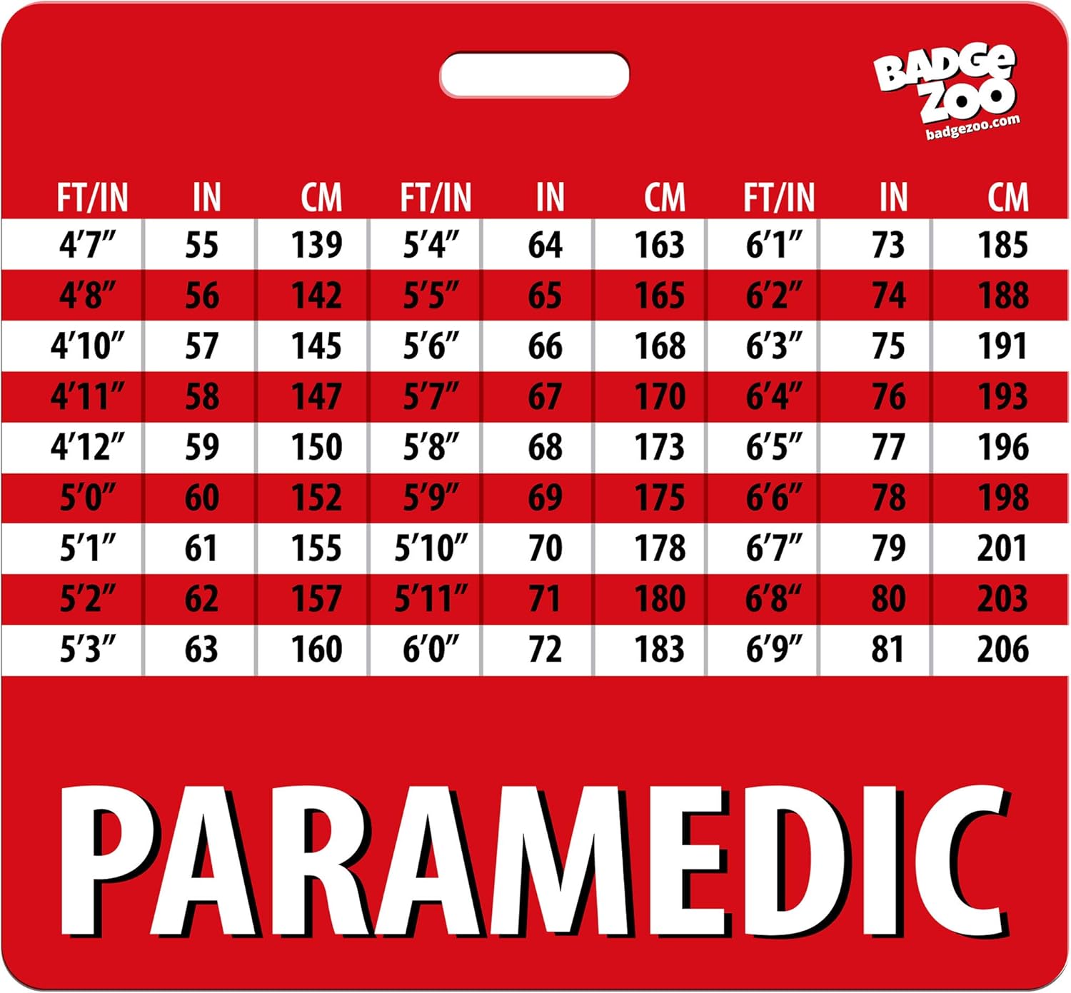 Paramedic Badge Buddy - RED with Weight, Height and Temperature Conversion - Horizontal Badge Id Card - By BadgeZoo (20)