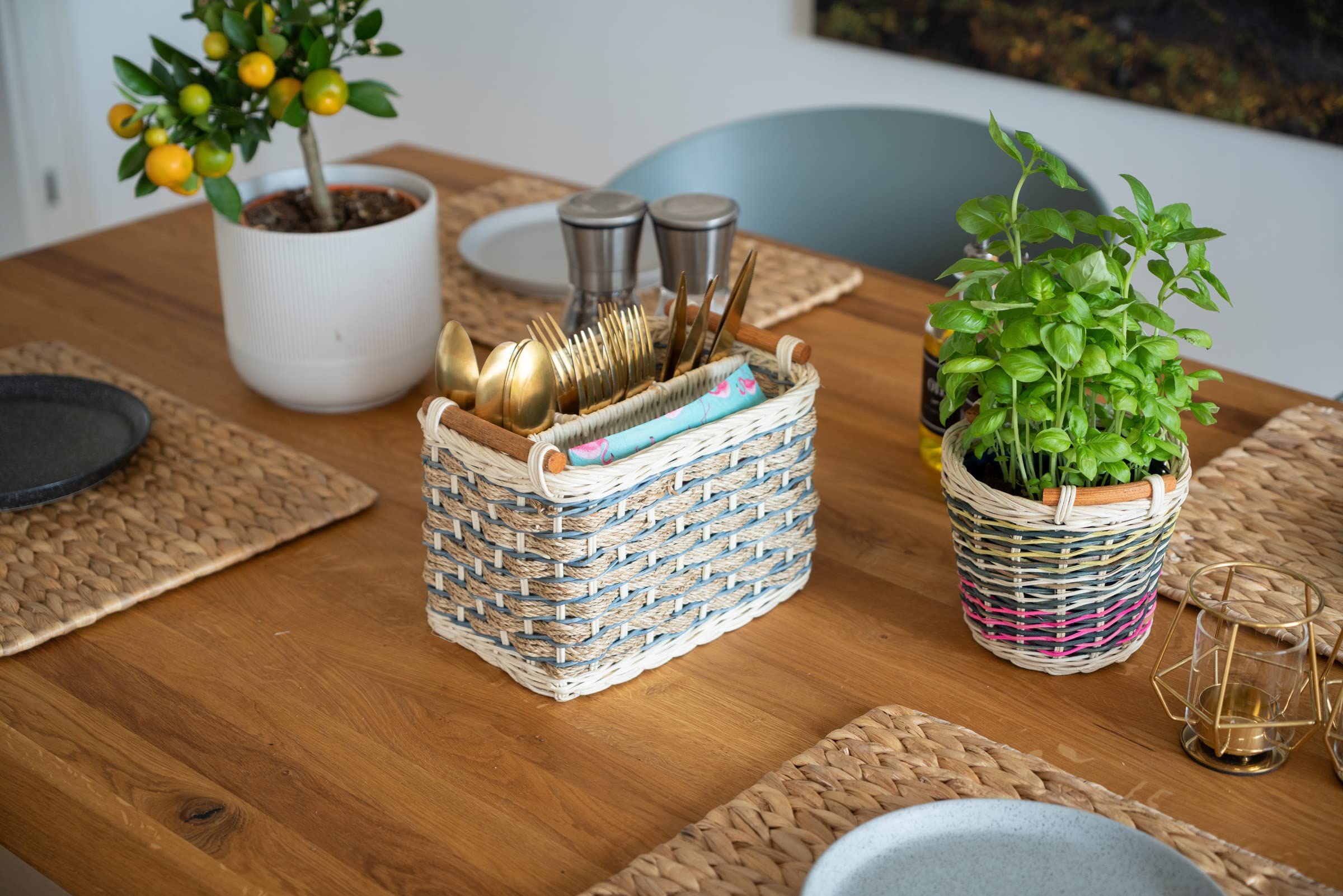 Cesta Porta Oggetti Cabilock 2 Pezzi Cesto Per Posate In Vimini Cestini Intrecciati Rettangolari Contenitori Porta Utensili In Rattan Intrecciato Organizzatore Per Posate Mensola Porta Oggetti - 9