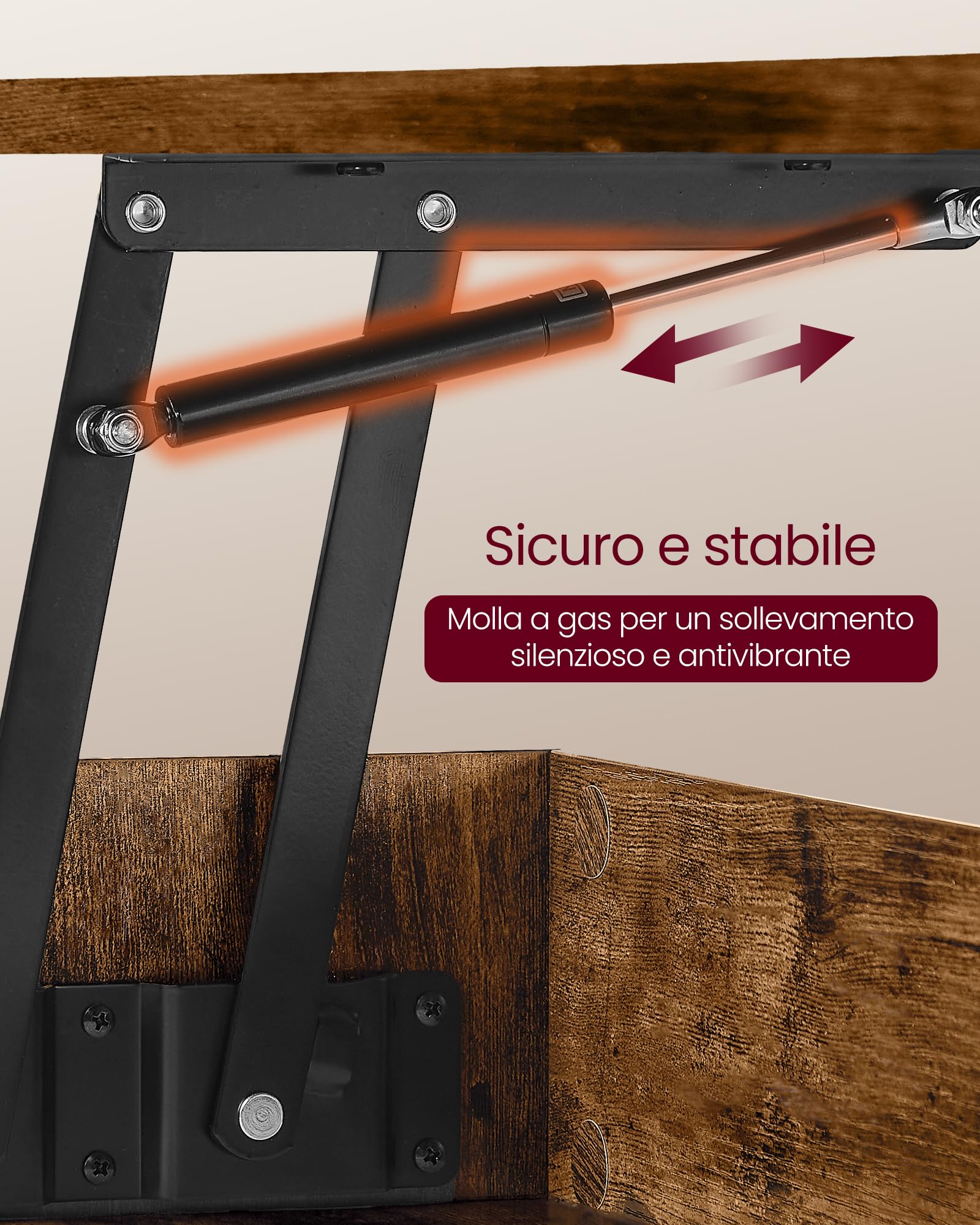 VASAGLE Tavolino da Salotto, Tavolino da Caffè con Piano Sollevabile, Molla a Gas, Vano Nascosto, Ripiano Aperto, Soggiorno Ufficio Sala da Pranzo, Marrone Vintage e Nero Inchiostro LCT267KD01