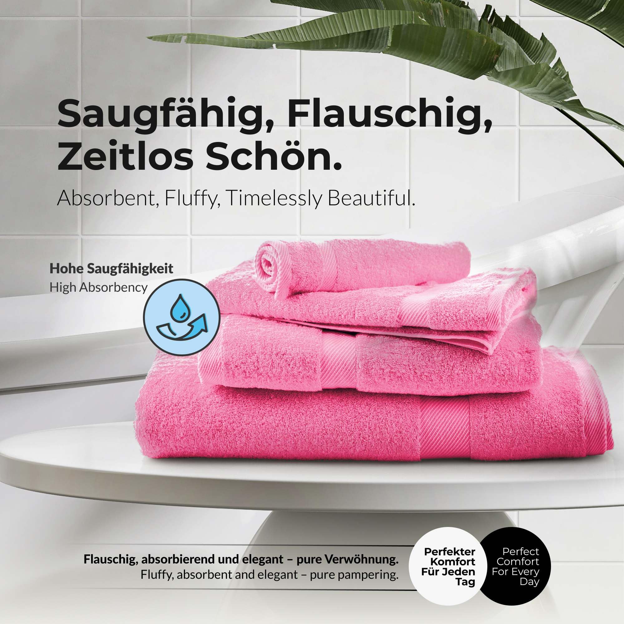 etérea Carli Handtuch Set 6-TLG Frottee Baumwolle 500 g/m² saugstark – Rosa