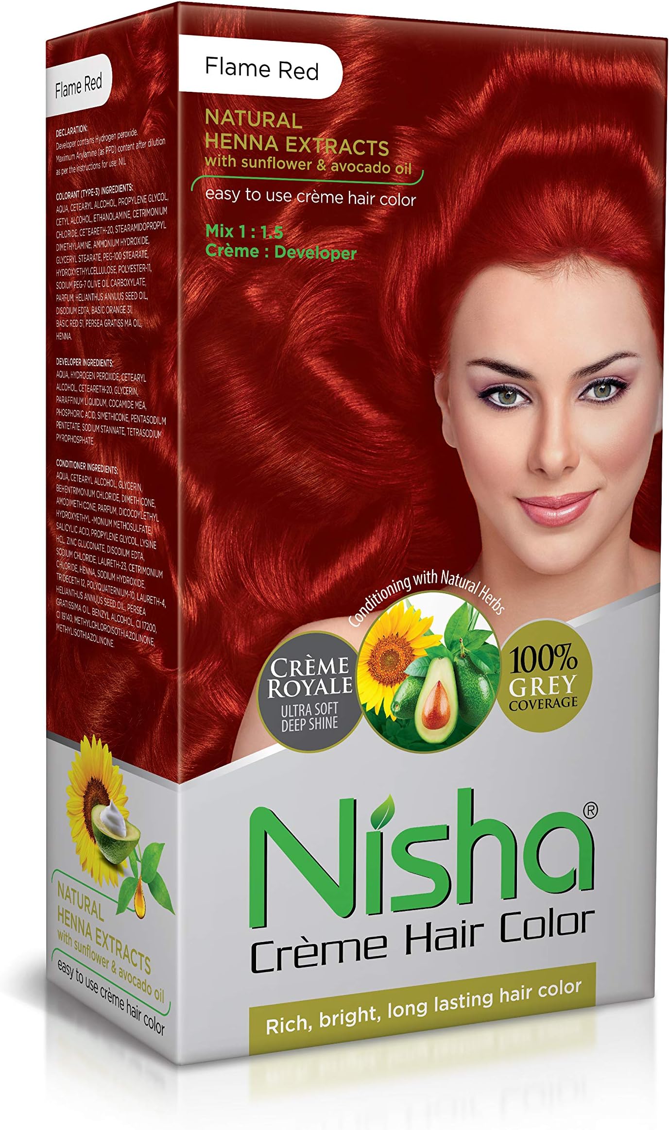 Nisha Creme Hair Colour FLAME RED (60gm + 90ml + 18ml Nisha Conditioner with Natural Herbs 100% Grey Hair Coverage Suitable for Hair Highlights)