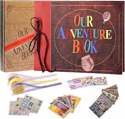 Our Adventure Book - Álbum de fotos hecho a mano de 11.92 x 7.62 pulgadas, álbum de fotos con memoria atemporal 3D retro en relieve en la cubierta