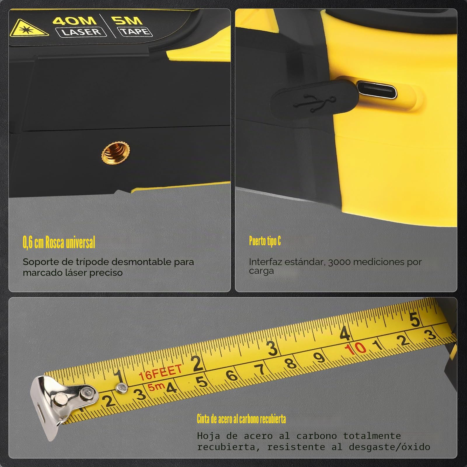 Cinta Métrica Digital 4 en 1 con Láser, Medidor Láser 100m con Bluetooth, CAD, Nivel Electrónico, Cinta Métrica 5m, para Distancia, Área, Volumen, Dibujo Inteligente, para Construcción, Carpintería
