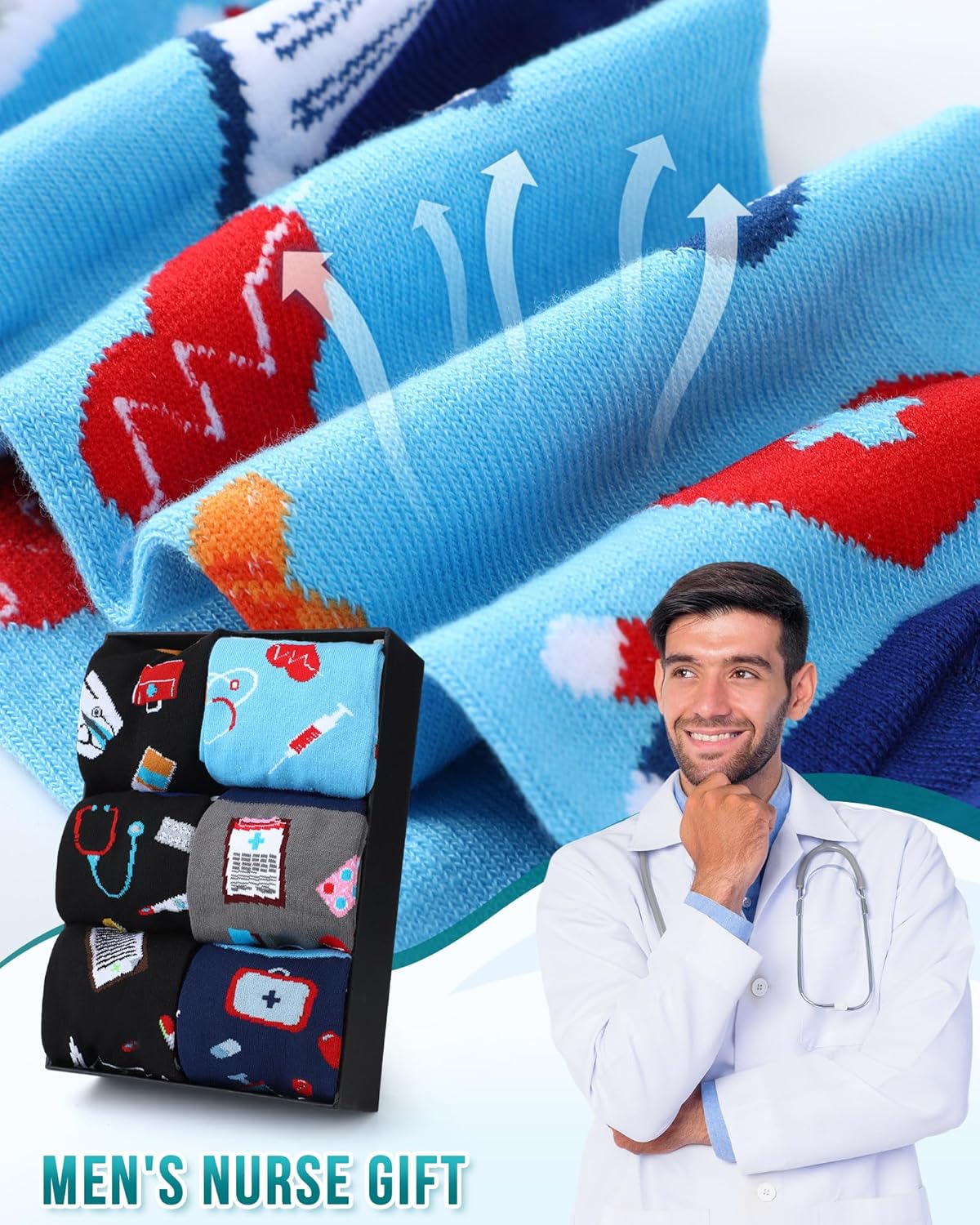 Hercicy 6 Pairs Men's Doctor Socks Male Novelty Medical Pharmacist Nurse Socks National Doctor's Day Nurse Week Appreciation Gifts Hospital Workers Assistants Nursing Graduation Party - Image 5