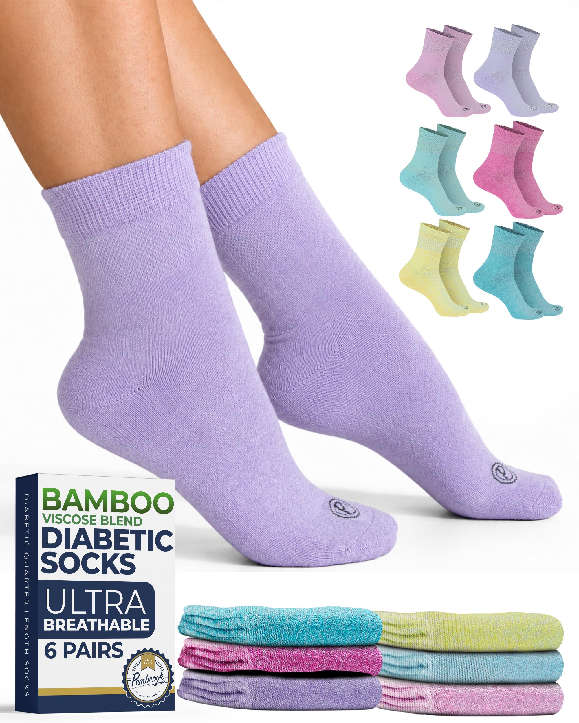 Pembrook® Bamboo Viscose Diabetic Socks for Women and Men - 6 Pairs