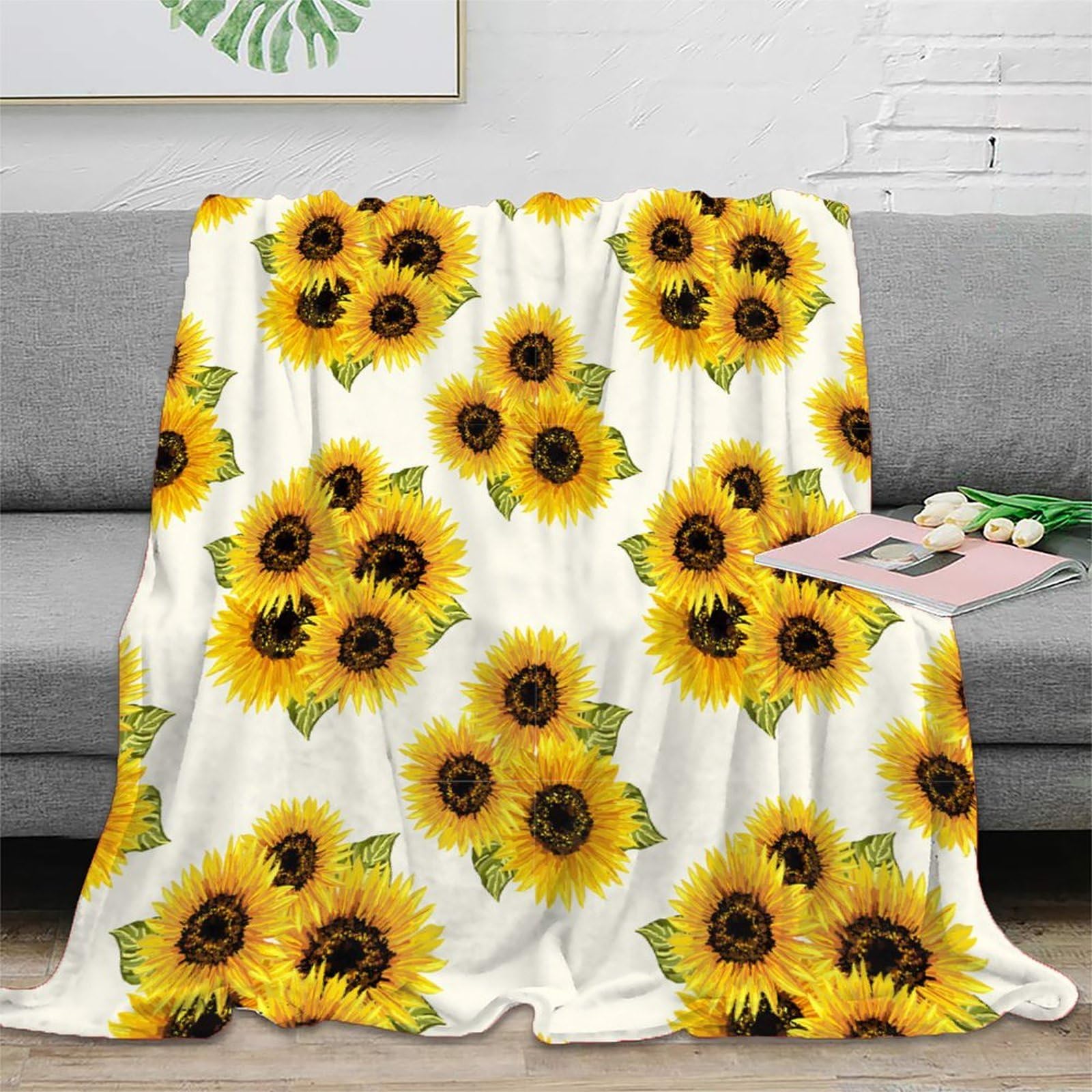 Couverture polaire tournesol 3D en microfibre douce 150x200 pour canapé