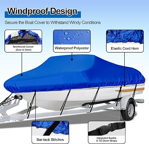 Miniatura 2 de iCOVER - Funda para lancha remolcable, impermeable, resistente, poliéster, grado marino, apta para lanchas V-Hull, de pesca y esquí de 20-23 pies