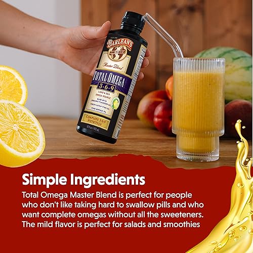 Miniatura 4 de Barleans Master Blend Total Omega 3-6-9 Suplemento de aceite sabor a limonada con 6468 mg de Omega-3 EPADHAALA vegano sin OMG sin gluten 16 onzas