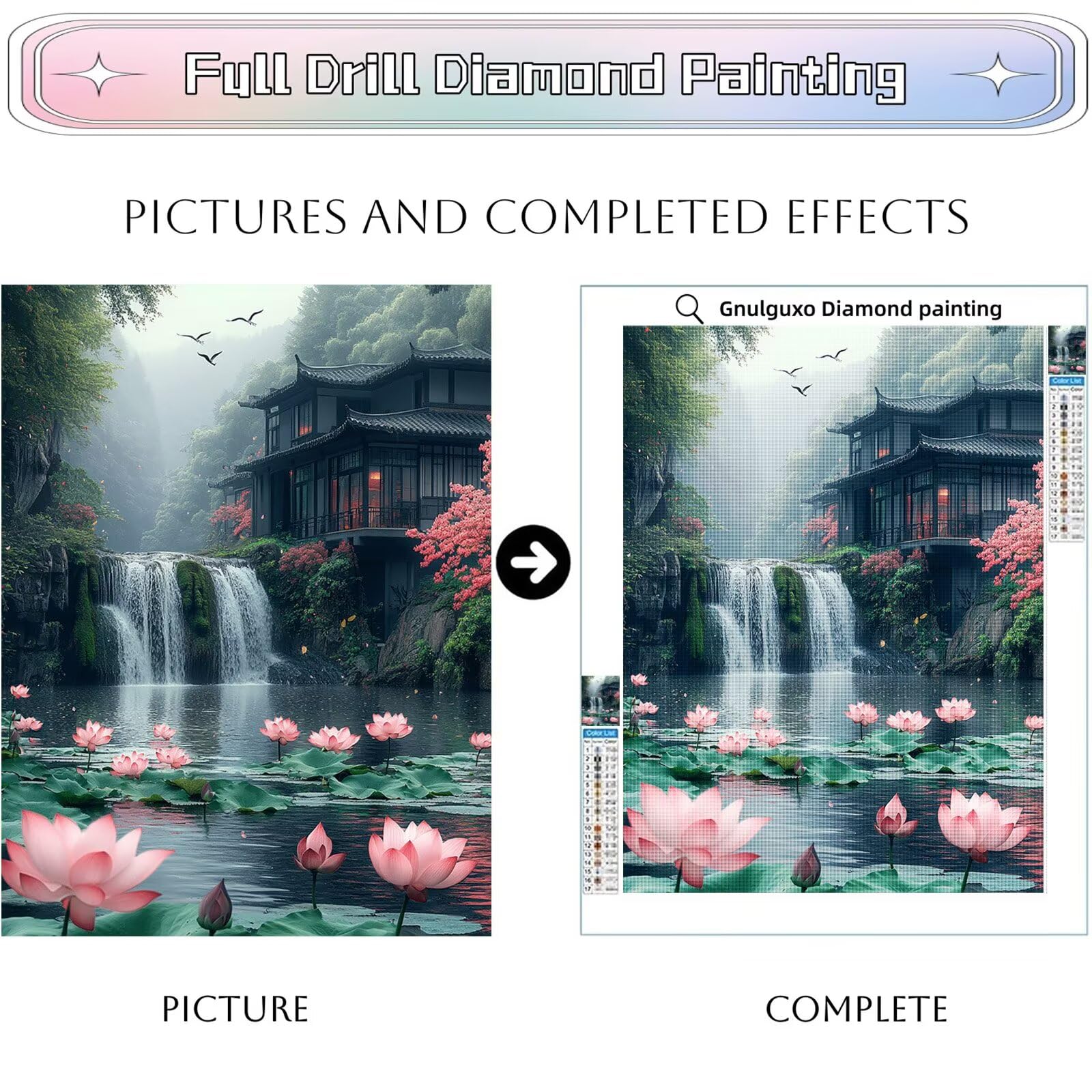 Diamond Painting Erwachsene Japanischer Stil 5D Diamond Painting Landschaft Muster DIY Set Erwachsene Anfänger Vollbohrer Diamanten Malerei Bastelset für Zimmer Wand Deko Schlafzimmer 60x80cm,Model731