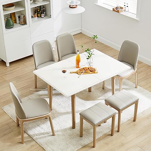 47" Wooden Foldable Kitchen Table Dining Table Rotating Table 4-6